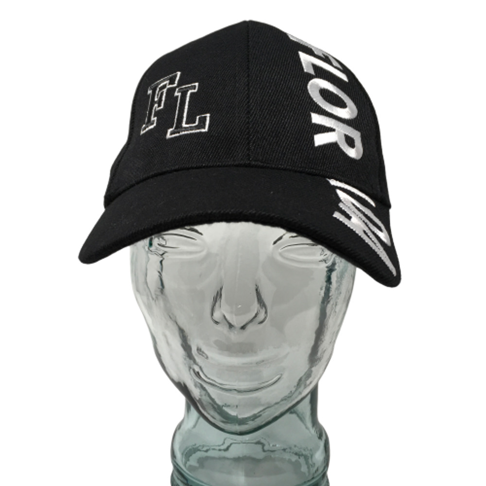 State of Florida Baseball Cap Embroidered Black White OSFM Strap Back Hat 58cm